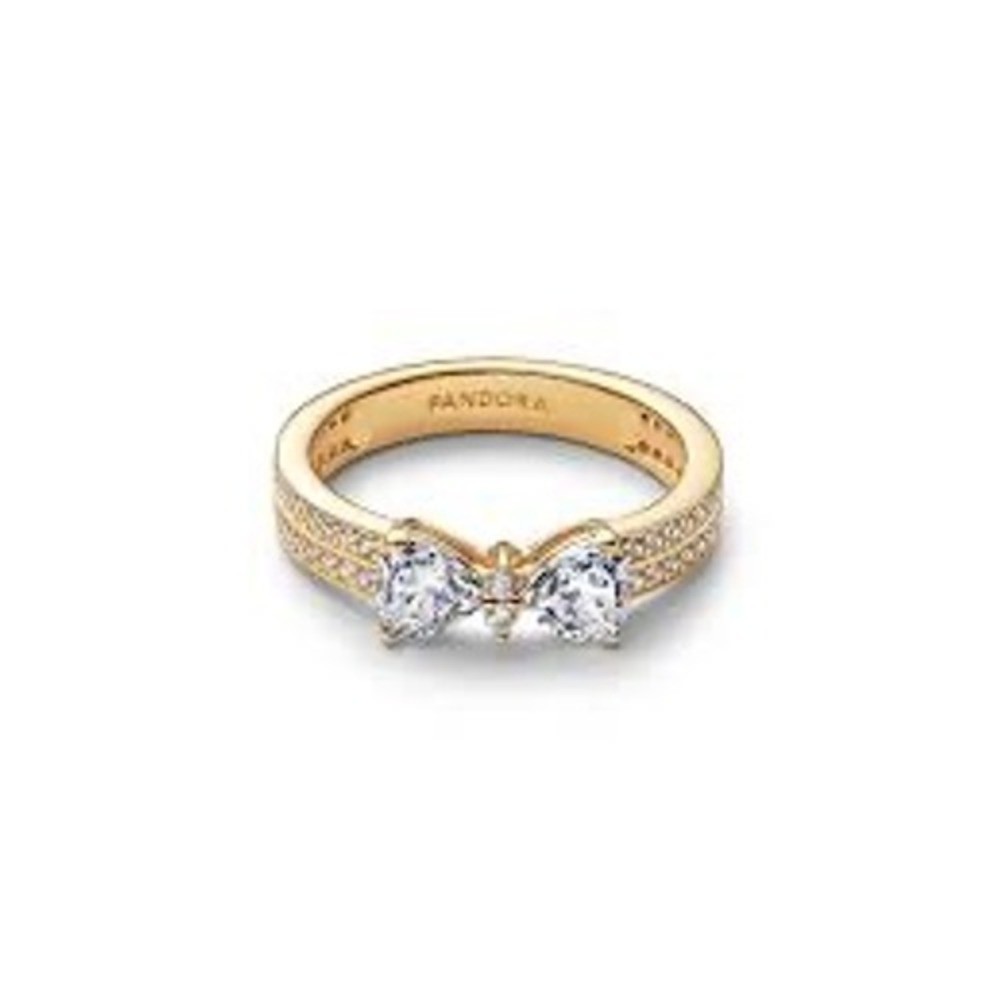 Pandora Sparkling Bow Ring 14k Gold Plated Cubic Zirconia Size 7 180906CZ